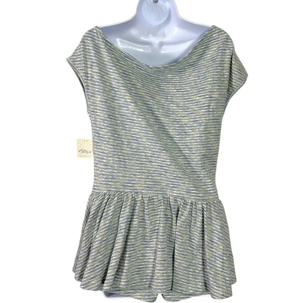 Free People Retro 90s Beachy Fallon One-Piece Romper Blue Grey Stripes XL NWT